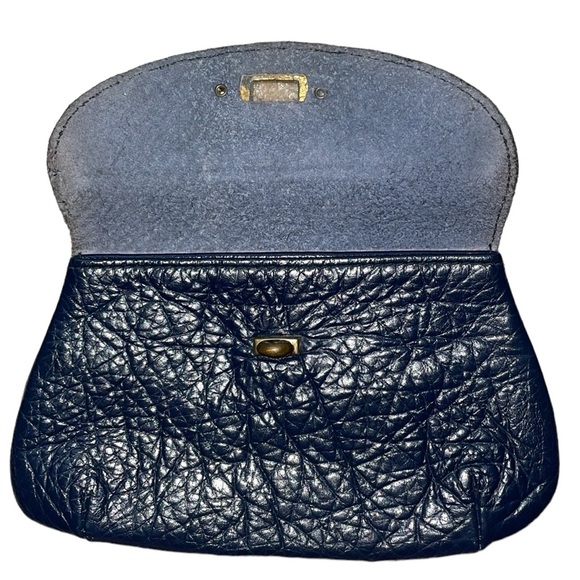 Vintage Davey’s of Worcester Mass. Black Pebbled Real Leather Small Clutch - Picture 3 of 14